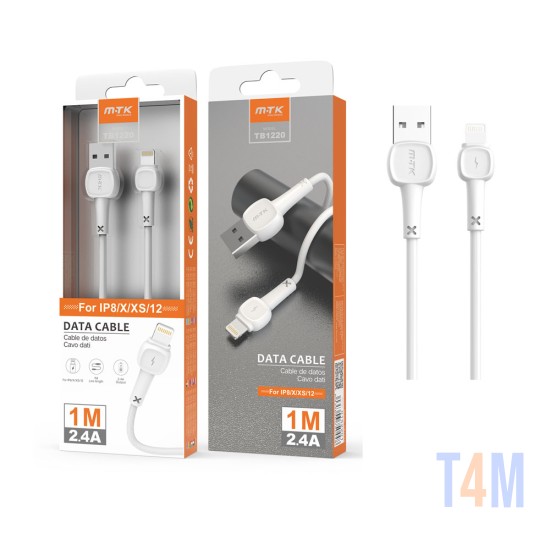 MTK LIGHTNING CABLE TB1220 FOR IPHONE 8/X/XS/12 2.4A 1M WHITE